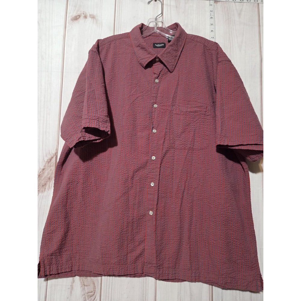 Van Heusen Mens XXL Seersucker Stripe Short Sleeve Button Down Shirt Red Blue